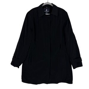 London Fog Coat Womens XXL Black Mid Length Button Front Rain Lined Classic